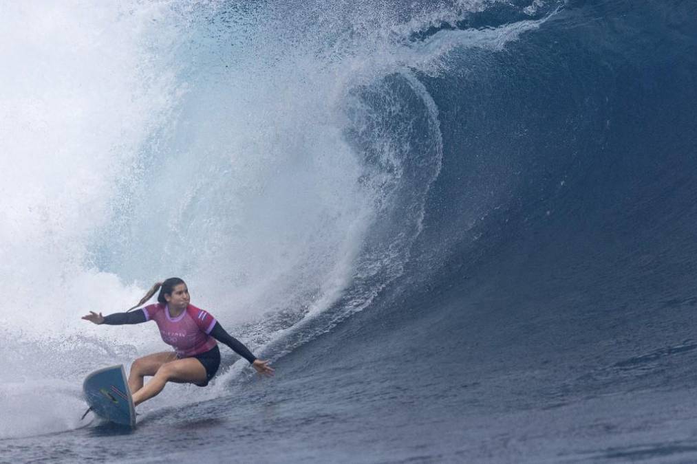 <i>La costarricense, quinta en la primera aparición olímpica del surf en Tokio 2020, había caído en semifinales contra la brasileña Tatiana Weston-Webb. Se quedó con una discreta puntuación de 4,93 puntos frente a los 12,66 de Defay, quien sacó mucho mejor rédito de las precarias condiciones. FOTO ED SLOANE / AFP</i>