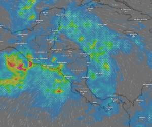 <i>Advierten sobre la posible formación de una depresión tropical para la próxima semana en la costas del Pacífico centroamericano. FOTO WINDY</i>