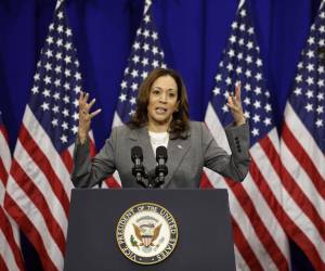 <i>La vicepresidenta de Estados Unidos, Kamala Harris, pronuncia un discurso sobre los derechos reproductivos en el Ritchie Coliseum en el campus de la Universidad de Maryland el 24 de junio de 2024 en College Park, Maryland. FOTO Kevin Dietsch/Getty Images/AFPKevin Dietsch / GETTY IMAGES NORTEAMÉRICA / Getty Images vía AFP</i>