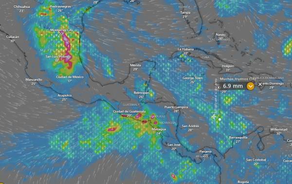 <i>Las precipitaciones son en parte por el ciclón tropical Alberto, ubicado en México, pero que mantiene interacción con la Zona Intertropical de Convergencia (ZITC). FOTO WINDY</i>