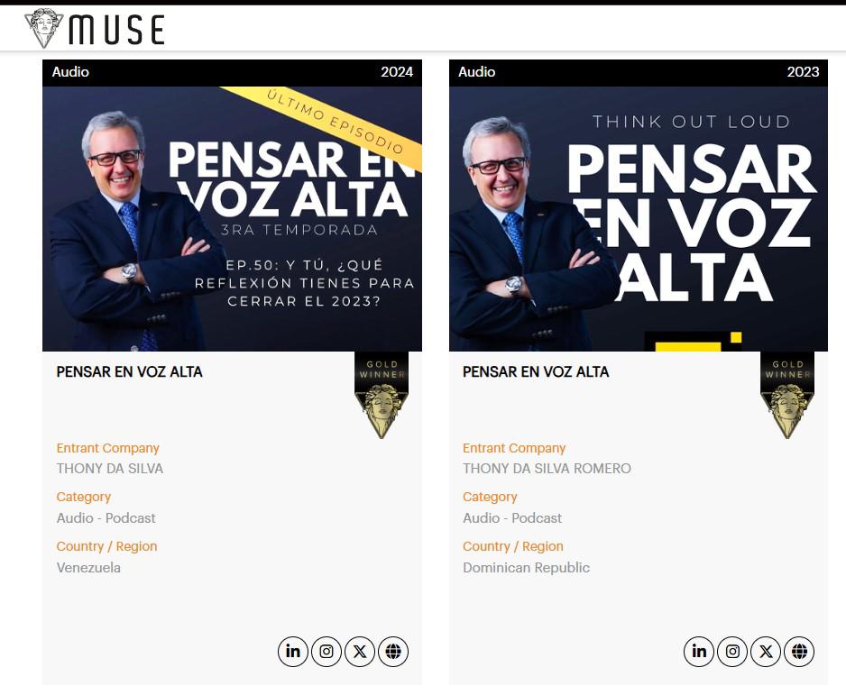 Podcast: Pensar en voz alta consigue nuevo oro en los MUSE Creative Awards