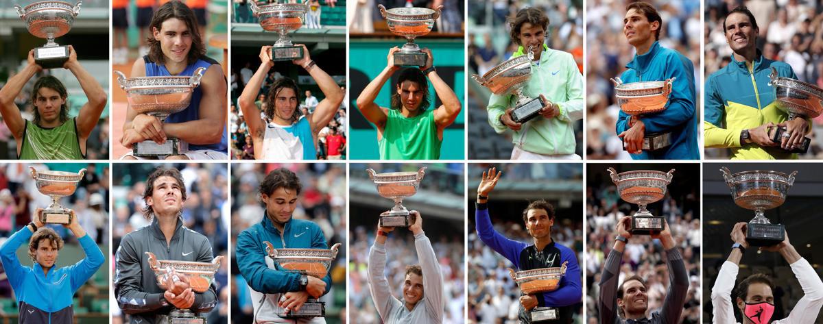 <i>Rafa Nadal celebra sus victorias en Roland Garros. EFE/EPA/Staff</i>